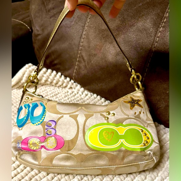 Coach Gold Shoulder Bag with Multicolor Accents - Picture 1 of 9